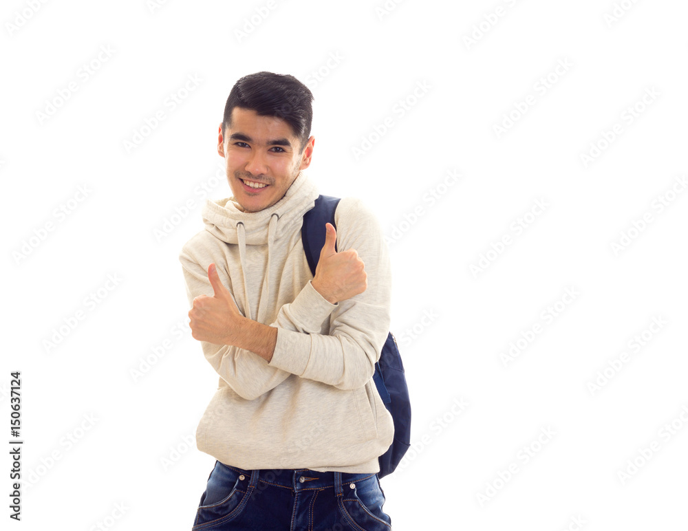 Young man with glasses and backpack Young man with glasses and backpack