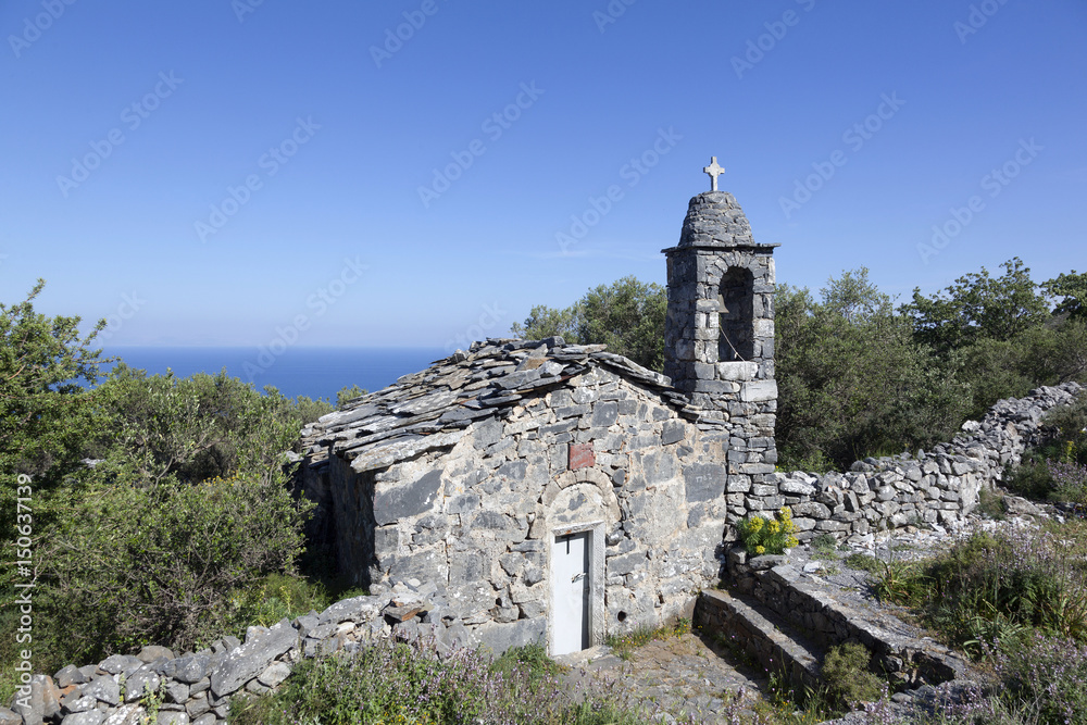 very old stone church ekklesia agios nicolaos on mani in greek peloponnese