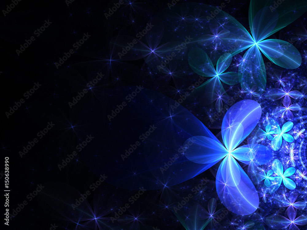 Fototapeta premium Dark blue fractal flowers, digital artwork for creative graphic design