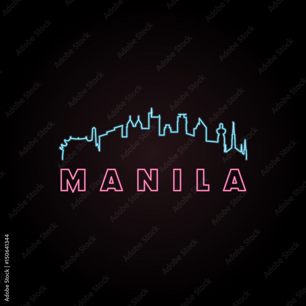 Fototapeta premium Manila skyline neon style in editable vector file.