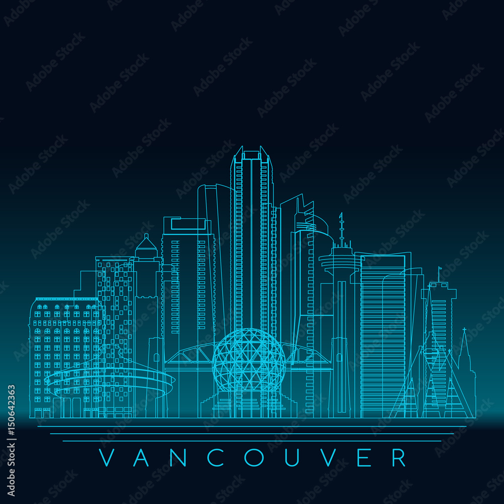 Fototapeta premium Vancouver skyline, detailed silhouette.