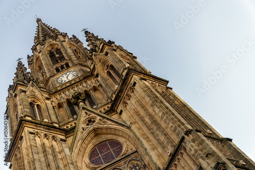 Tower of Cathedral of the Good Shepherd in San Sebastian, Spain; tilt shot photo