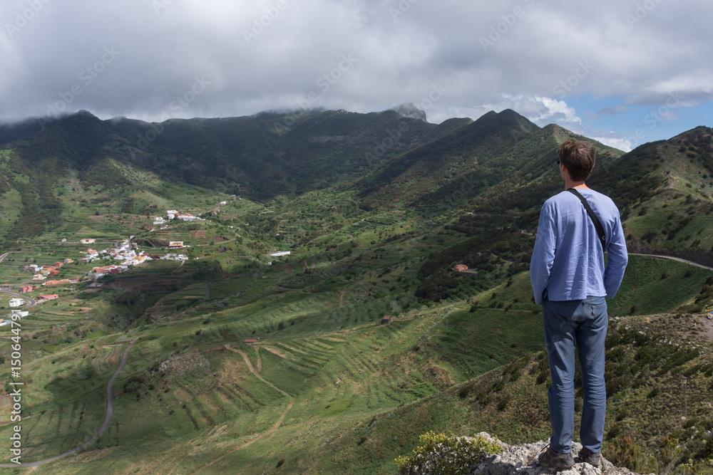 Tourist in Teno mountains, Tenerife, Canary islands