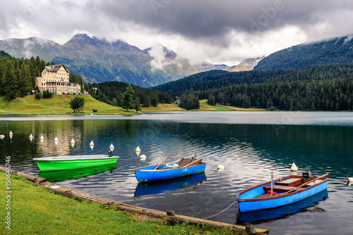 Fototapeta Naklejka Na Ścianę i Meble -  Boats on the lake of St. Moritz (Switzerland)