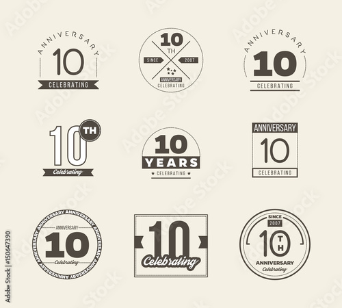 10 years anniversary logo set. Vector illustration.
