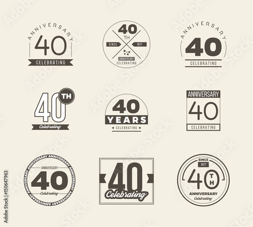 40 years anniversary logo set. Vector illustration.