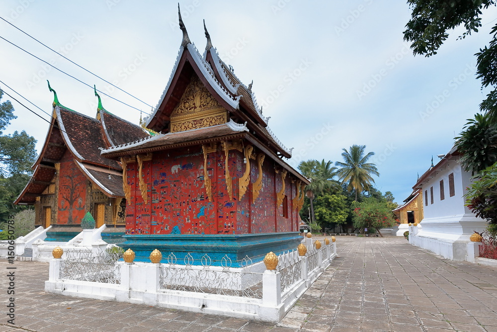 Naklejka premium Red Chapel-Haw Thai Pha Sai Nyaat-Wat Xieng Thong. Luang Prabang-Laos.4479