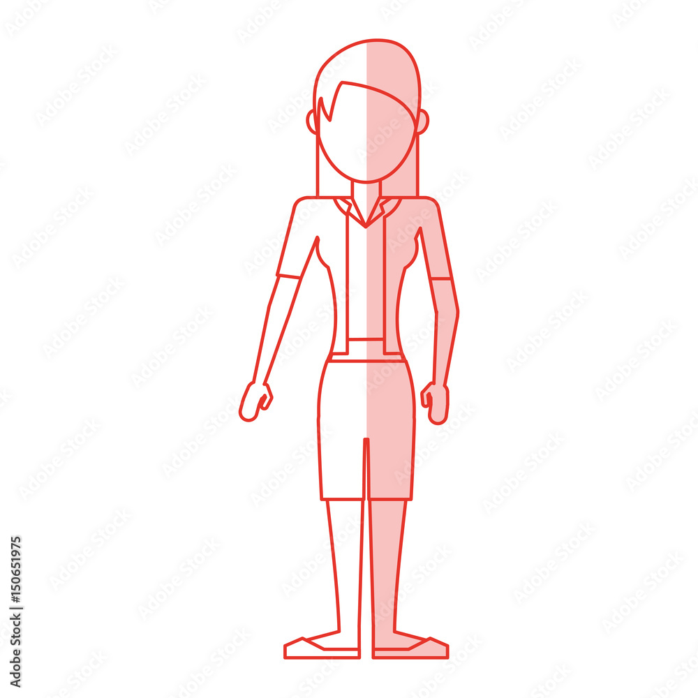 red silhouette shading caricature faceless woman with casual clothing vector illustration