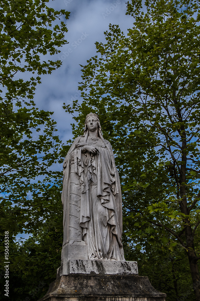 Ancient statues in Luxembourg Garden. Paris. France.