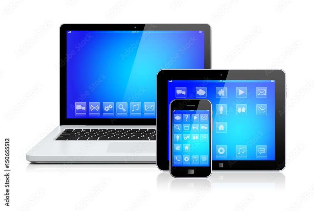 Laptop, tablet pc and smartphone Laptop, tablet pc and smartphone