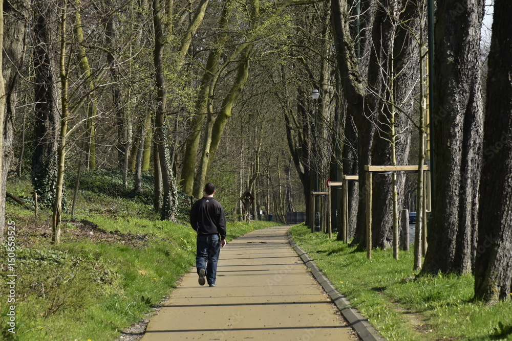Promeneur solitaire sur la nouvelle allée verte de Laeken au nord de Bruxelles Promeneur solitaire sur la nouvelle allée verte de Laeken au nord de Bruxelles