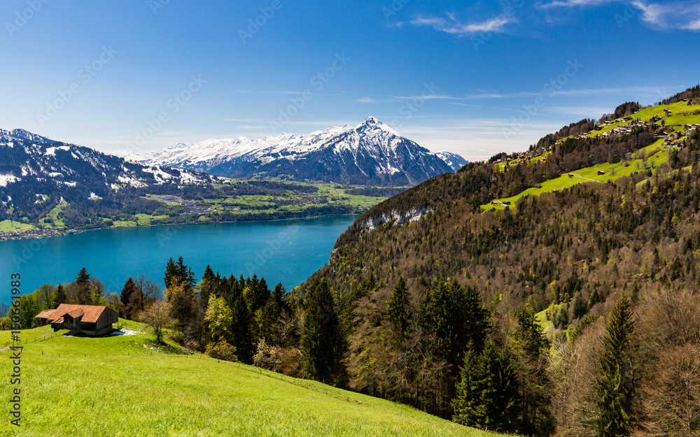 View from the Niederhorn Beatenber Mountain in Switzerland