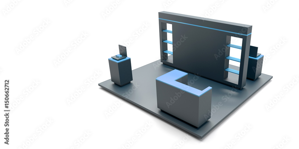 Empty exhibition kiosk, with copy space. Original 3d rendering project Empty exhibition kiosk, with copy space. Original 3d rendering project