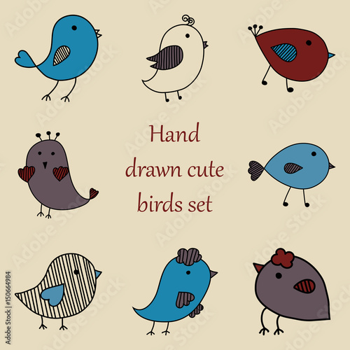 Hand drawn vector cartoon birds