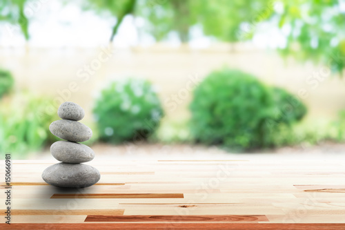 zen stones on wooden in Japanese garden spring Season. Concept relaxation zen spring.