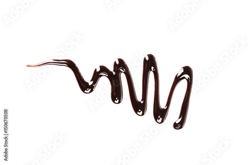 Delicious chocolate sauce on white background