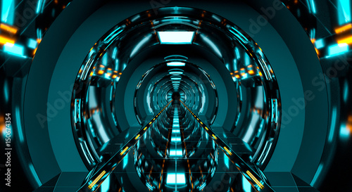Fototapeta Naklejka Na Ścianę i Meble -  Dark futuristic spaceship corridor 3D rendering