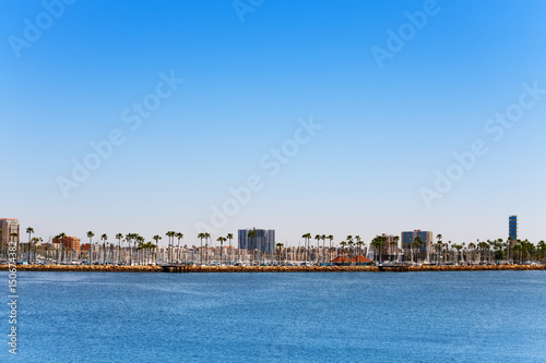 Long Beach marina and cityscape, view from the sea