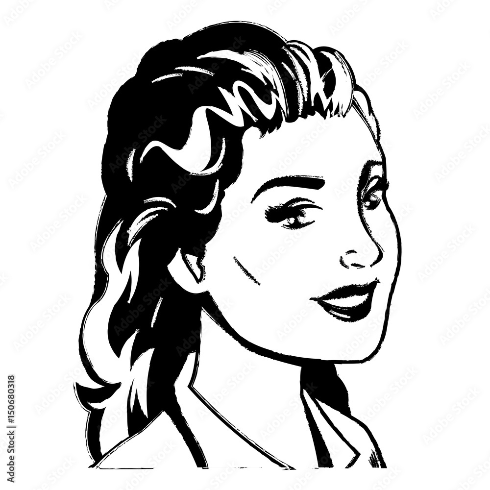 portrait woman pop art sketch vector illustration