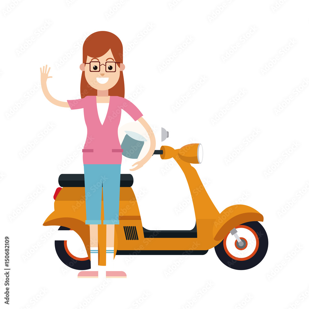 character woman with glasses and yellow scooter vector illustration character woman with glasses and yellow scooter vector illustration