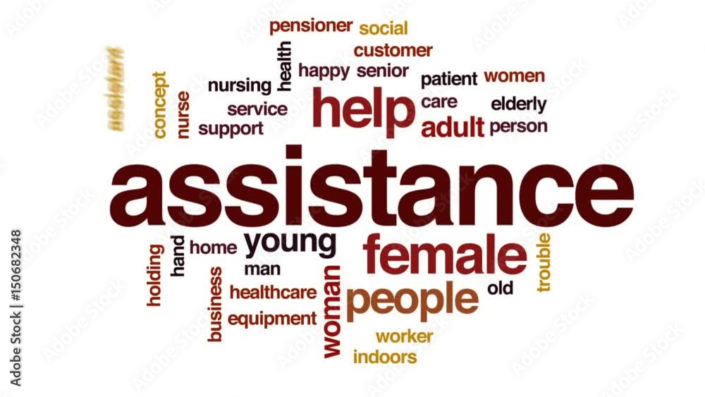 Assistance animated word cloud, text design animation. Assistance animated word cloud, text design animation.
