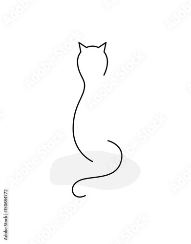 Minimalist hand drawing of a cat backwards