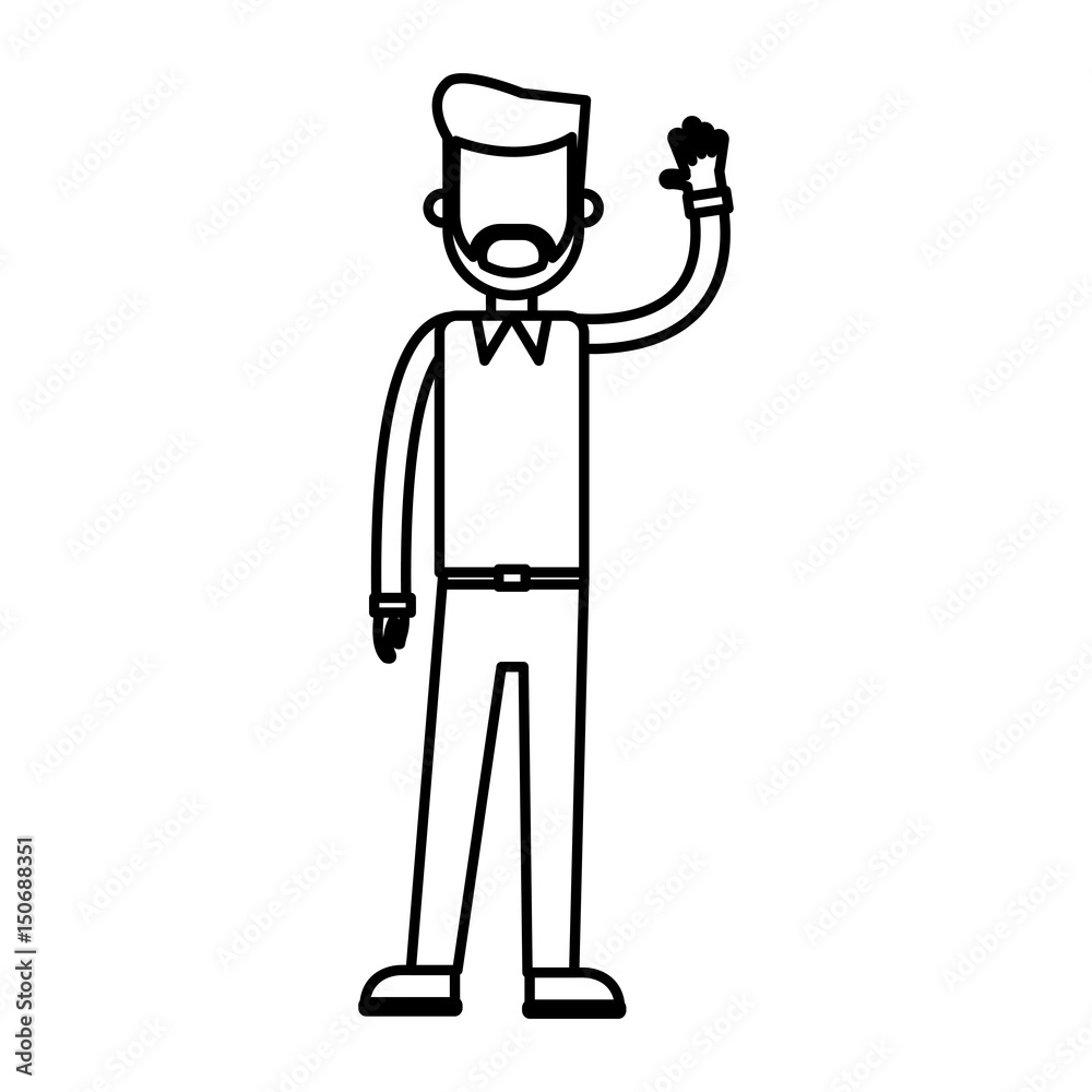 outlined standing man with arm up design vector illustration