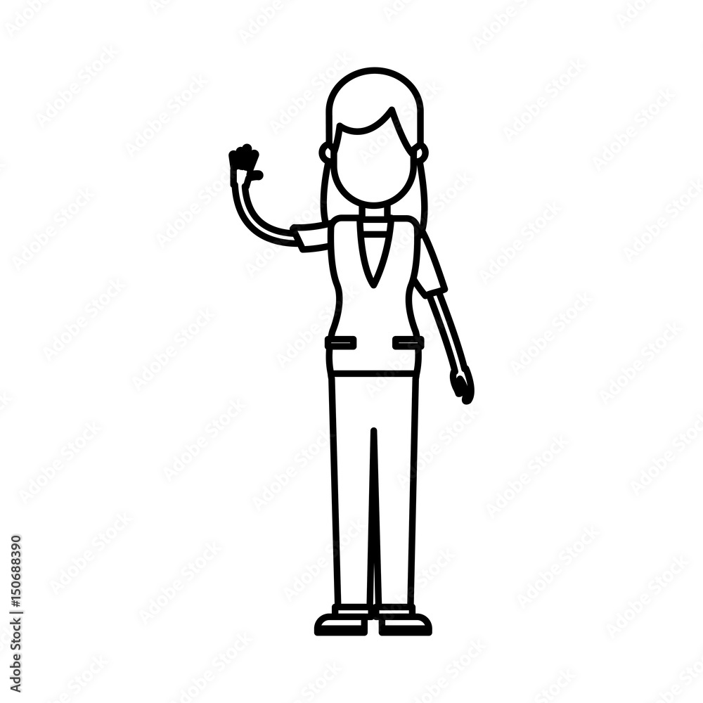 outlined girl young standing with arm up vector illustration outlined girl young standing with arm up vector illustration