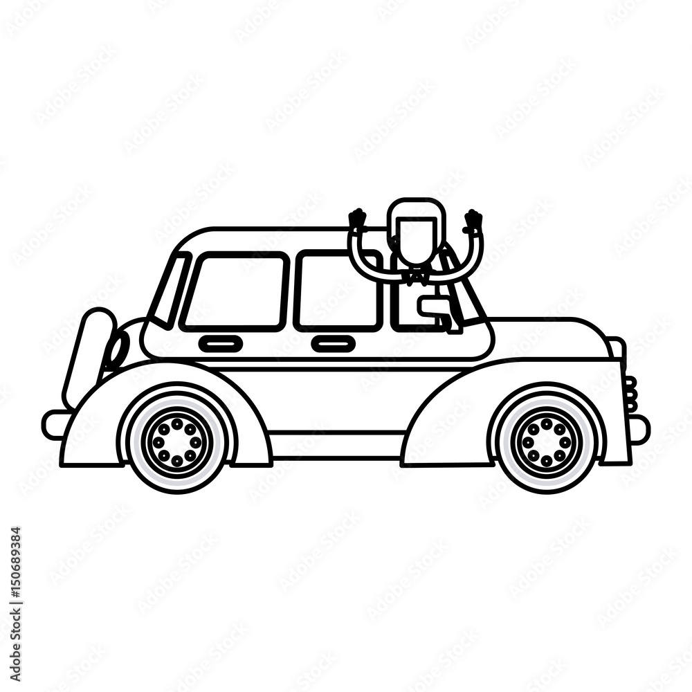man in car vehicle transport elegant line vector illustration vector illustration