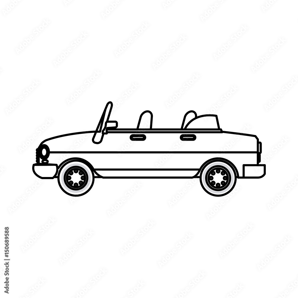 car transport convertible gasoline comic line vector illustration