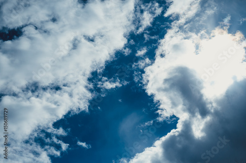 blue sky with clouds closeup. Beautiful bakcground photo