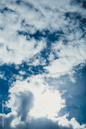 blue sky with clouds closeup. Beautiful bakcground photo