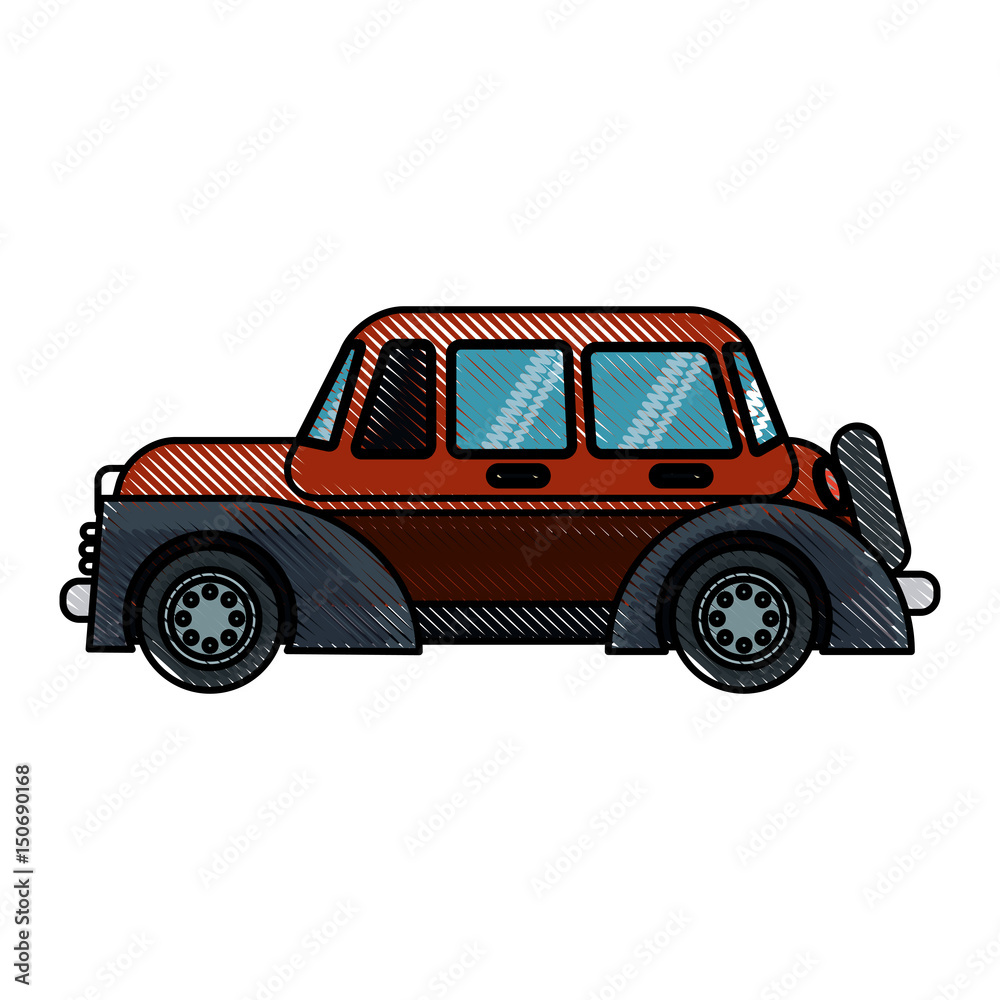 drawing red car windows wheel transport vector illustration