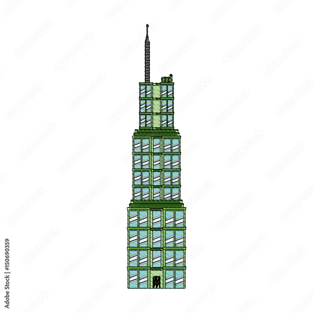 drawing building skyscraper commercial antenna image vector illustration