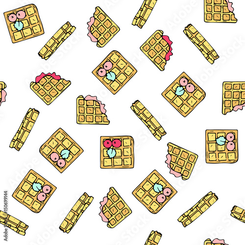 Seamless vector pattern with doodle sweet waffles.
