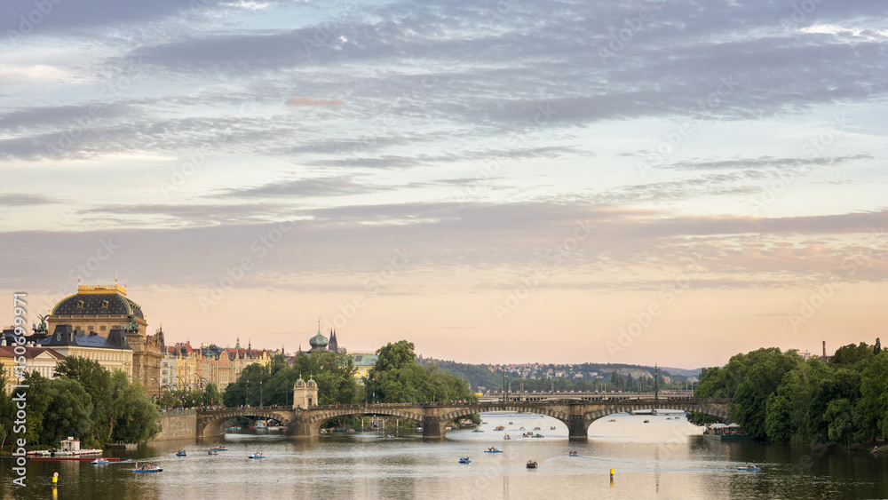 Prague Cityscape With Vltava River, Czech Republic