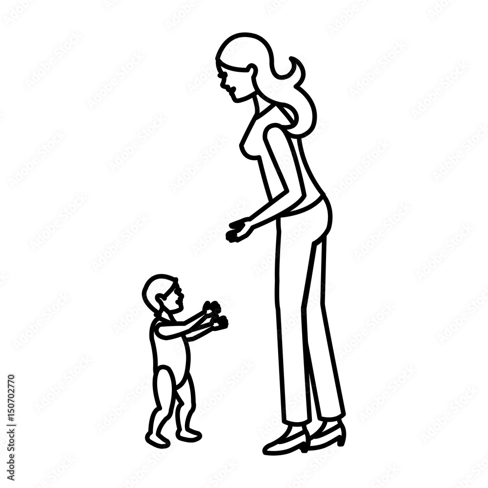 mother and her son child together line vector illustration mother and her son child together line vector illustration
