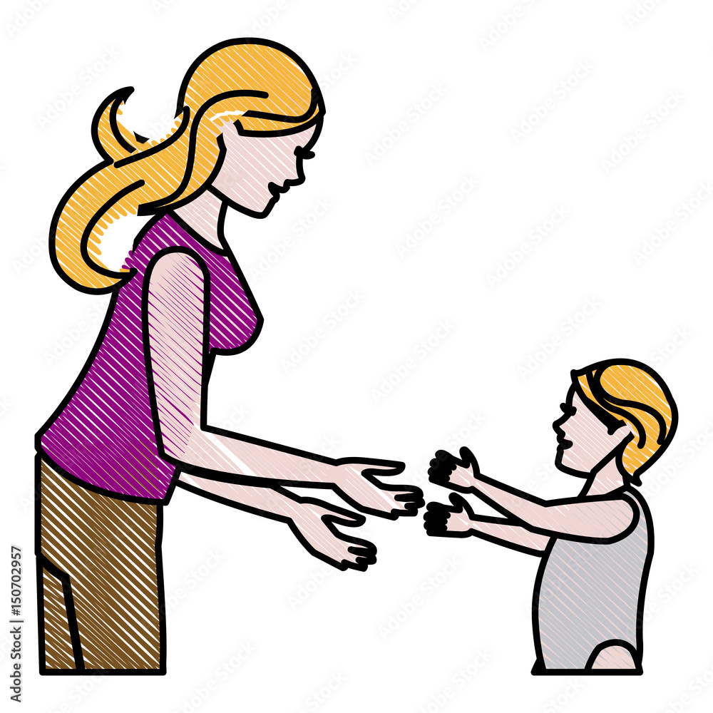 drawing mother and her son child together vector illustration drawing mother and her son child together vector illustration