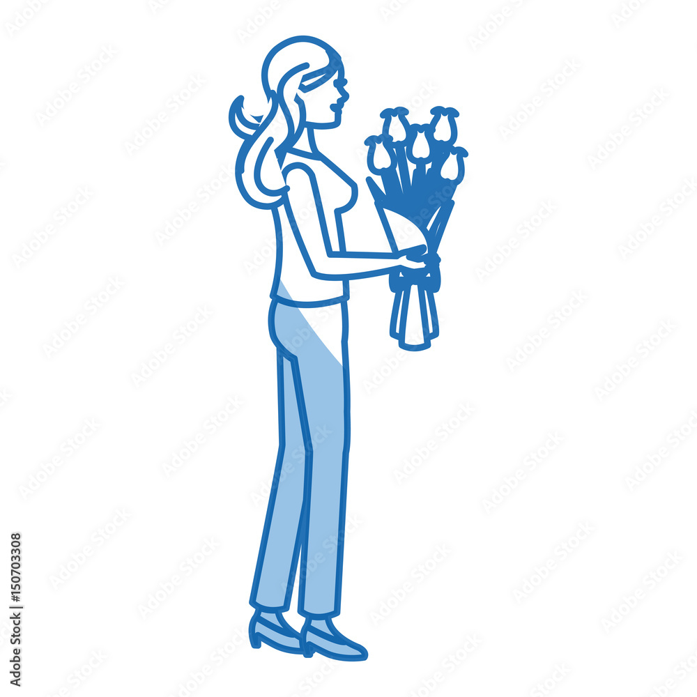 mother woman flower bouquet shadow vector illustration mother woman flower bouquet shadow vector illustration