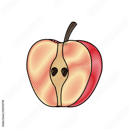 draw half apple fresh tasty fruit design vector illustration
