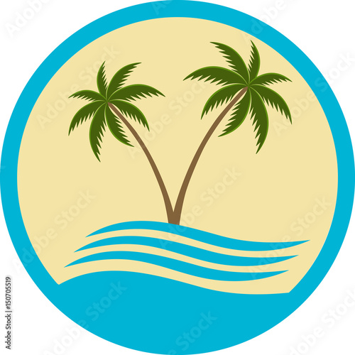 Sea with palm trees on a yellow background