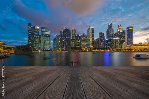 Singapore skyline and Financial Building with river at Marina Bay Area