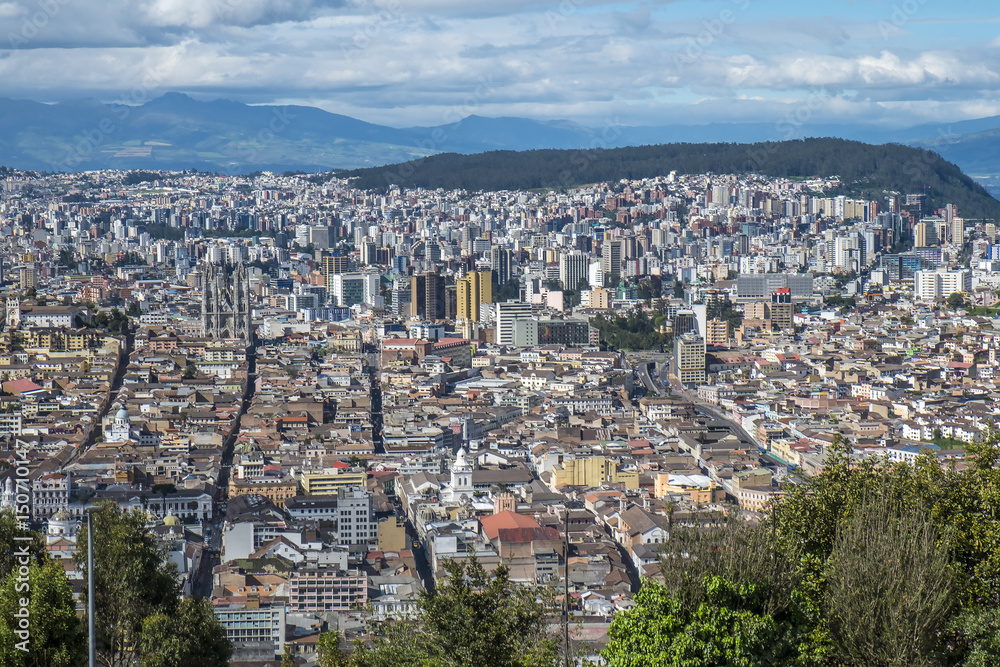 View of Historic Area of Quito Ecuador from Top of the Mountain