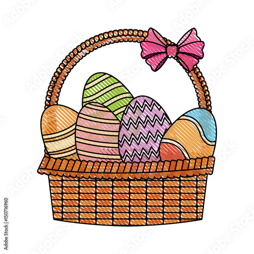 drawing easter basket with egg decoration party vector illustration