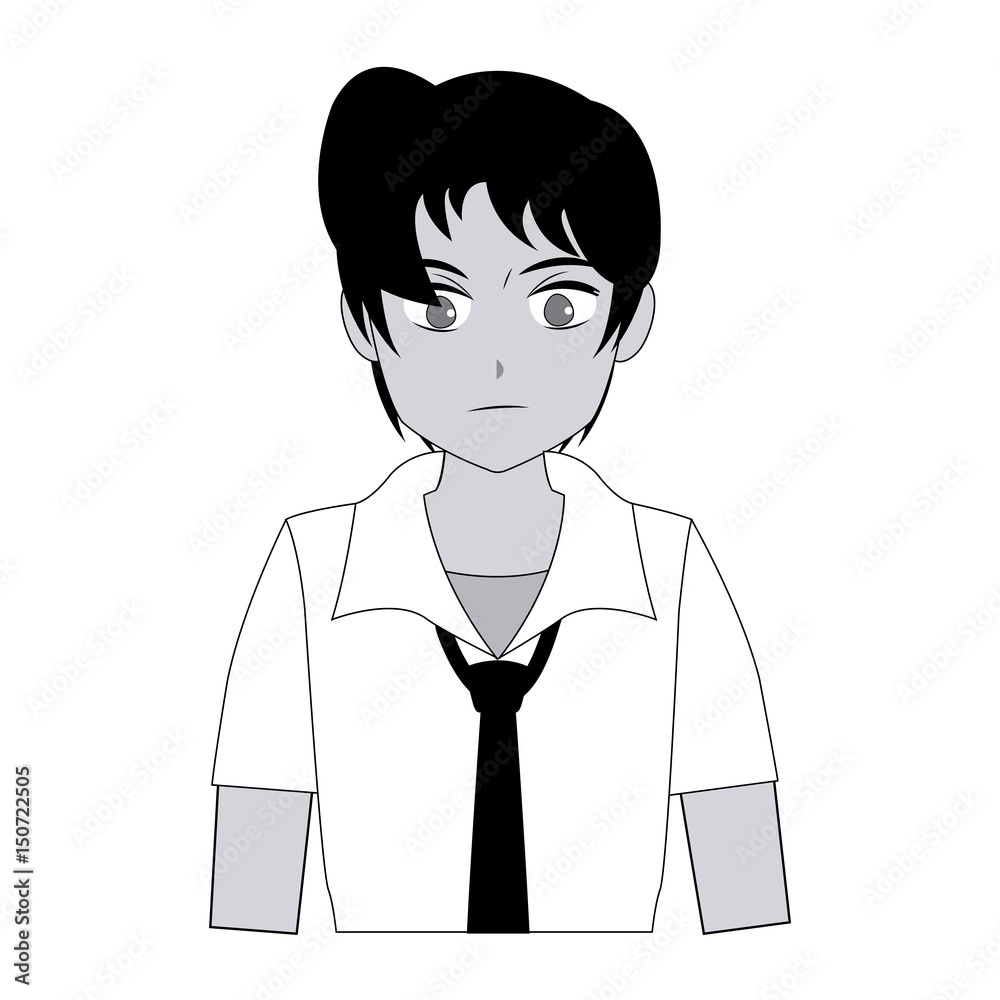 teenager boy anime cartoon black and white vector illustration teenager boy anime cartoon black and white vector illustration