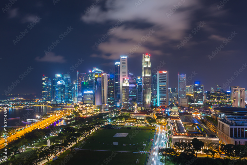 Cityscape Singapore Panoramic Night Concept