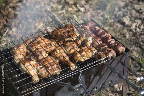 Grilled meat coals and logs