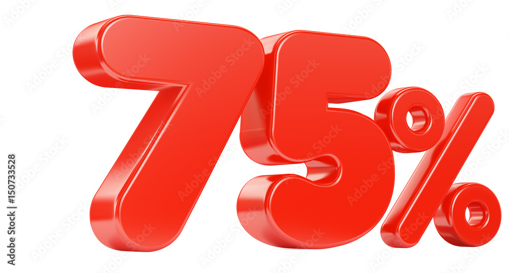 Seventy five percent red, isolated on white background. 3d render illustration. Seventy five percent red, isolated on white background. 3d render illustration.