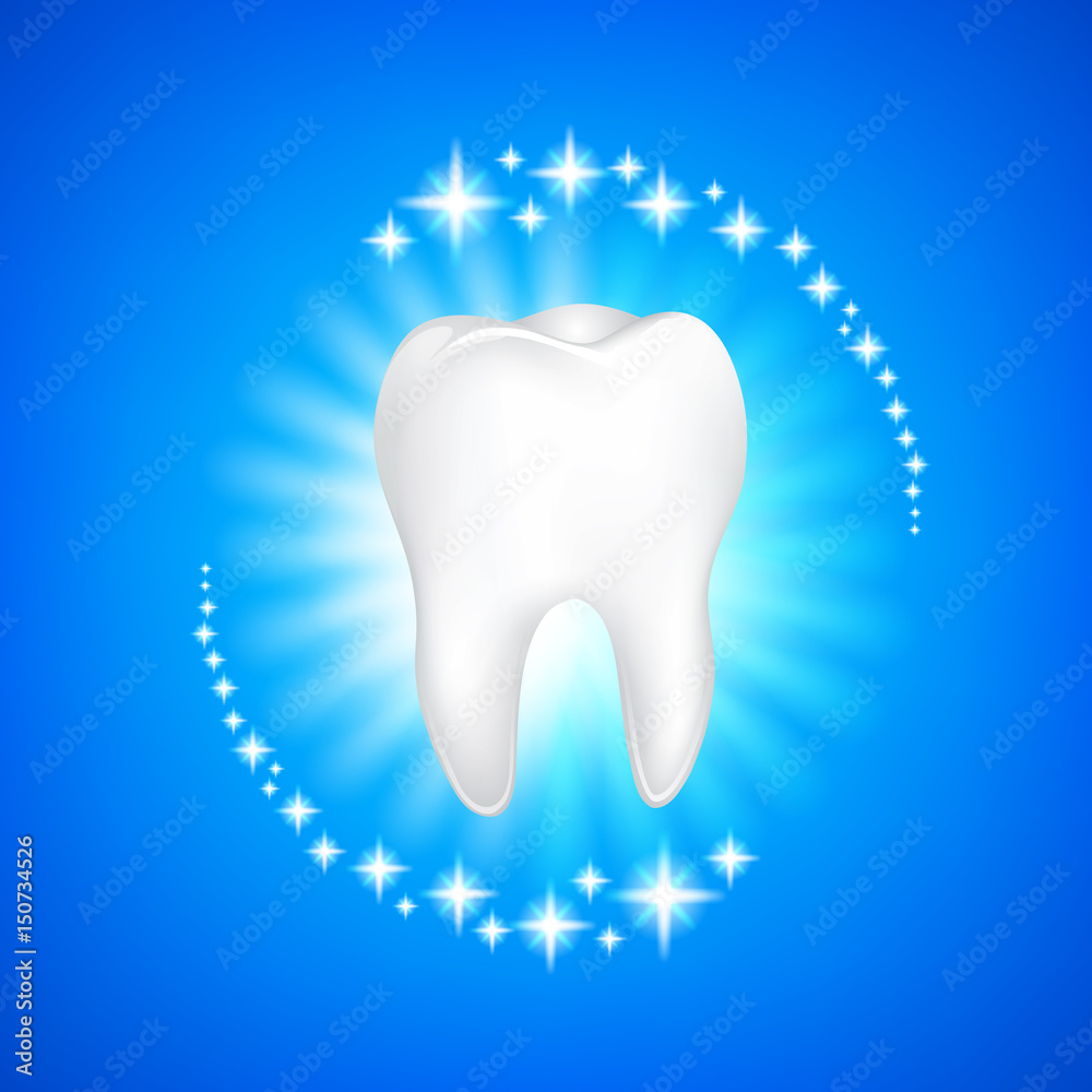 Whitening of human tooth. Deep cleaning, dental care concept. Icon design, Illustration on blue background. Whitening of human tooth. Deep cleaning, dental care concept. Icon design, Illustration on blue background.