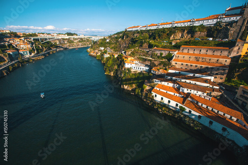 View of Douro river from Dom Luis I bridge, Porto, Portugal.